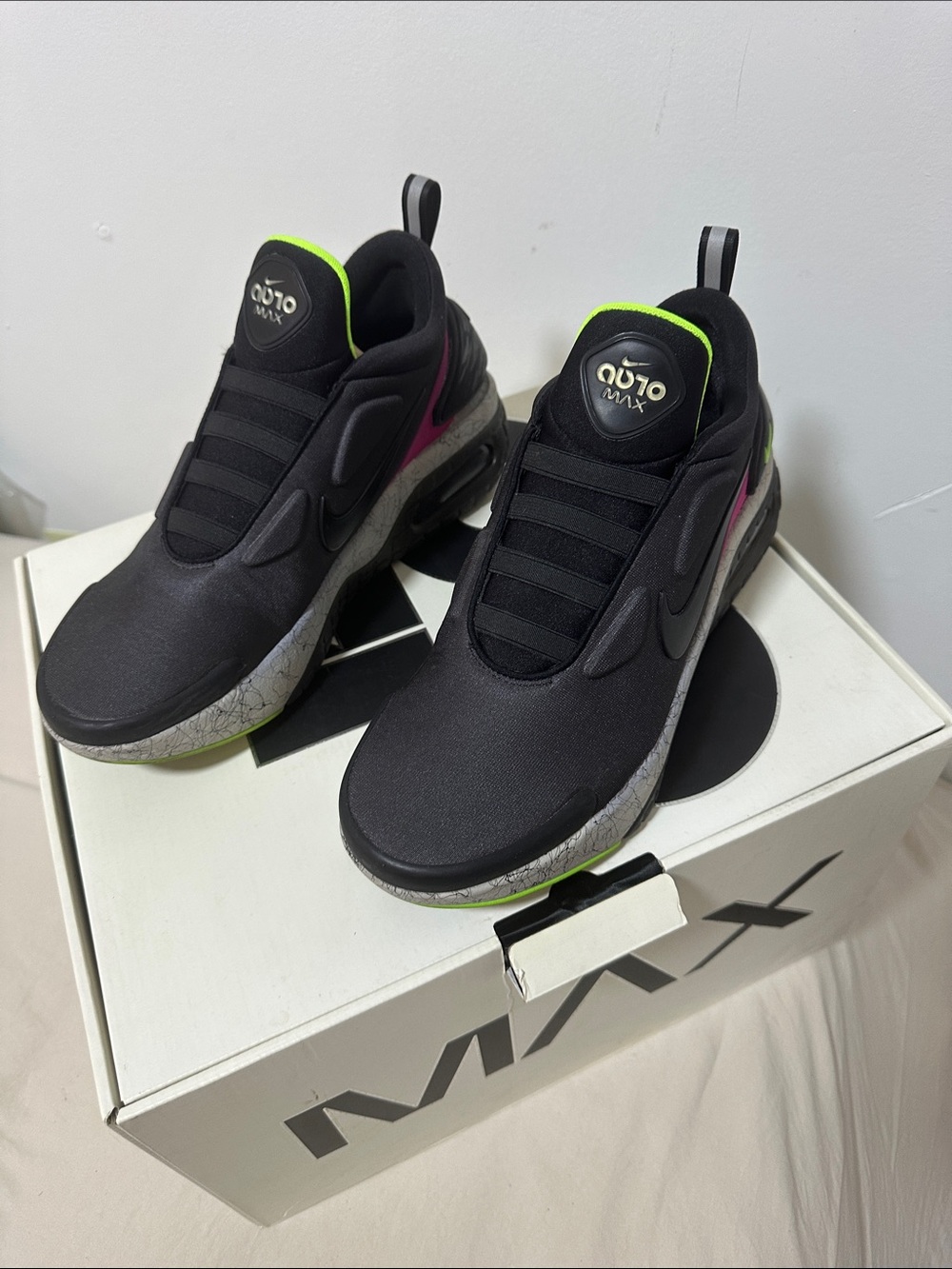 Nike Men's Slip-On Sneakers - Black with Neon Green & Pink Accents